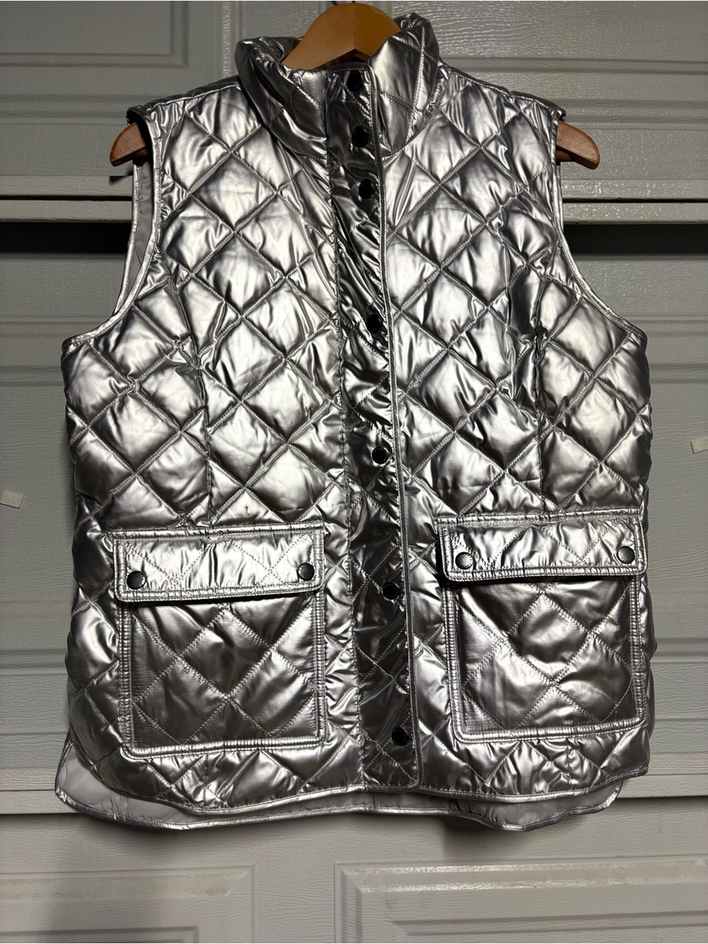 Talbots Metallic Silver Quilted Puffer Vest
